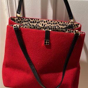 Kate Spade red felt bag with animal accents & two storage compartments, not used